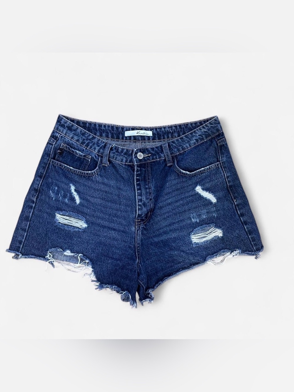 KanCan Distressed High-Rise Denim Shorts Dark Wash Frayed Hem Womens Size 29 11